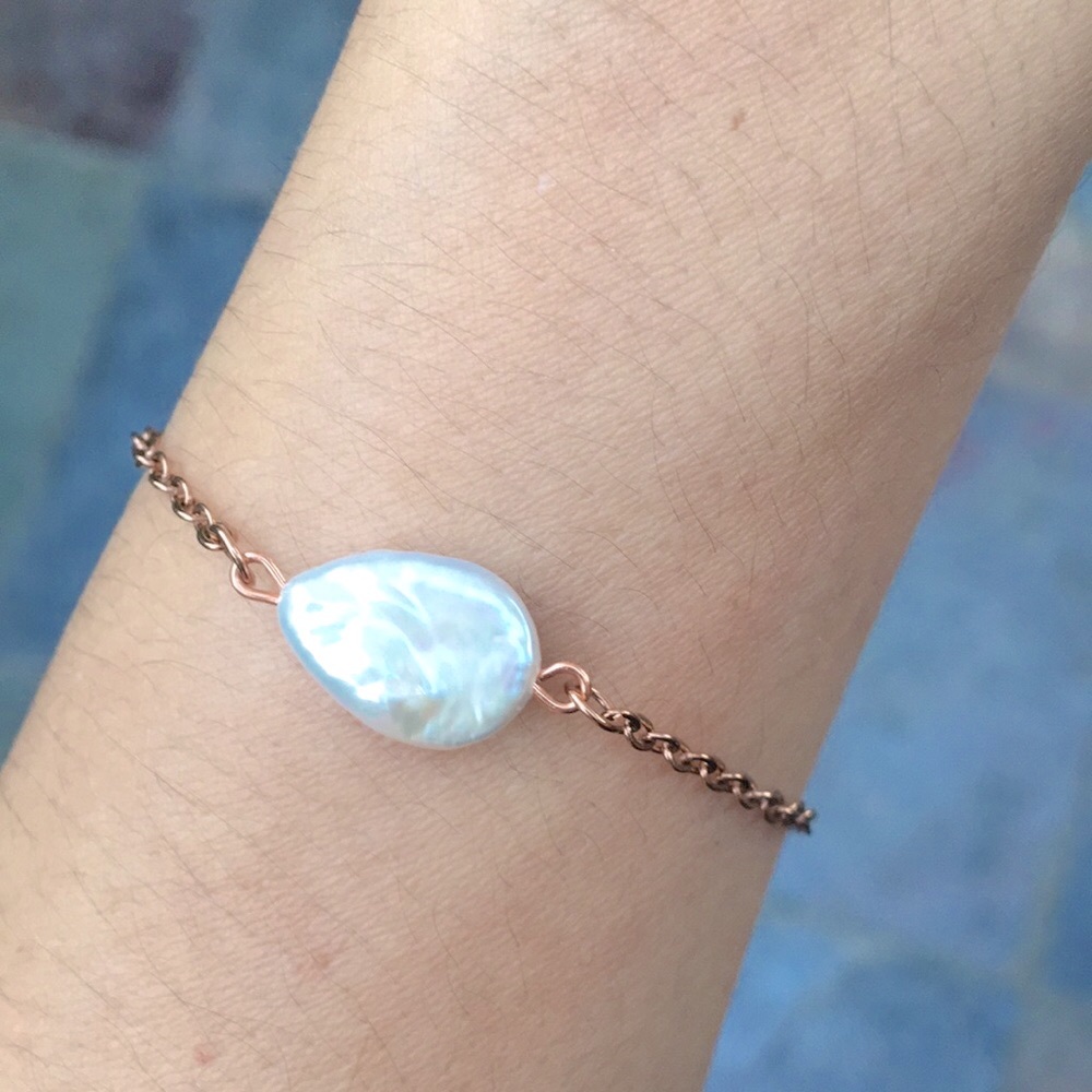 Freshwater Baroque Pearl + Rose Gold Stacking Bracelet - Picture 10 of 10